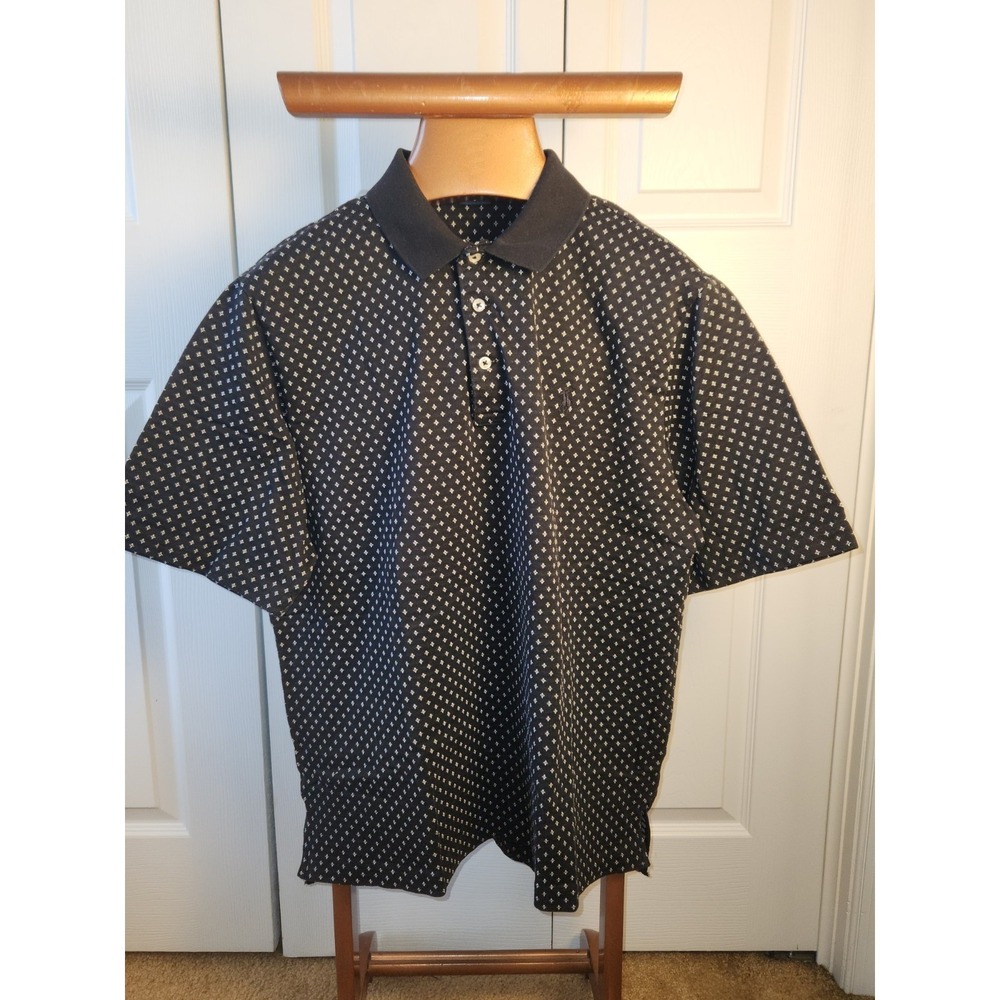 Polo Ralph Lauren Shirt Mens Large Black With White Print‎ Golf Fit Short Sleeve